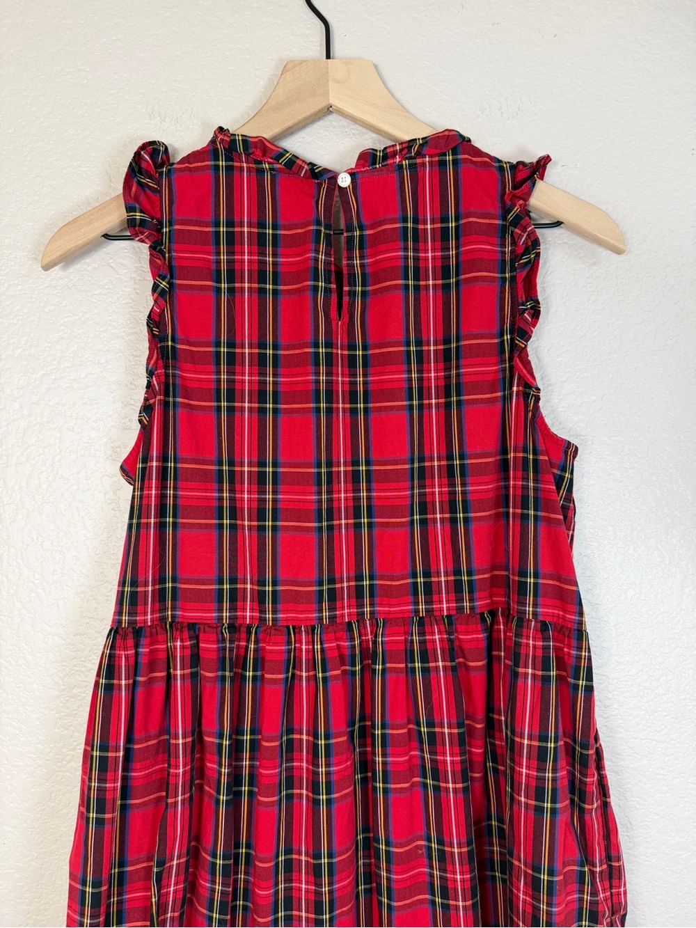 J Crew Christmas Holiday Tartan Red Plaid Ruffle Tiered Midi Dress size 8 $118 - Picture 9 of 13